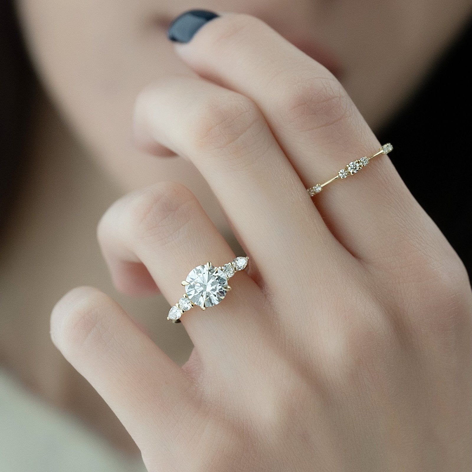 The Abigail Set  With A 4 Carat Round 18K Yellow Gold Moissanite