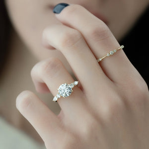 The Abigail Set  With A 1 Carat Round 18K Yellow Gold Moissanite