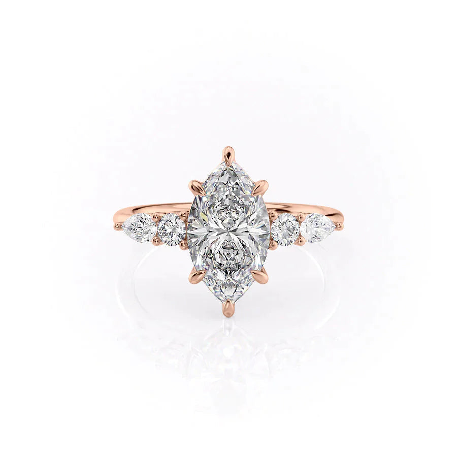 The Abigail Set With A 2.5 Carat Marquise 18K Rose Gold Lab Diamond
