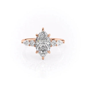 The Abigail Set With A 2.5 Carat Marquise 14K Rose Gold Lab Diamond