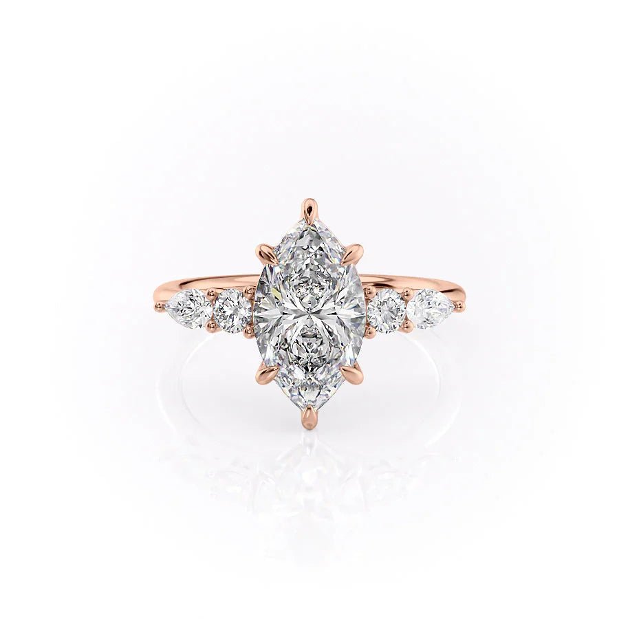 The Abigail Set  With A 5 Carat Marquise 14K Rose Gold Moissanite