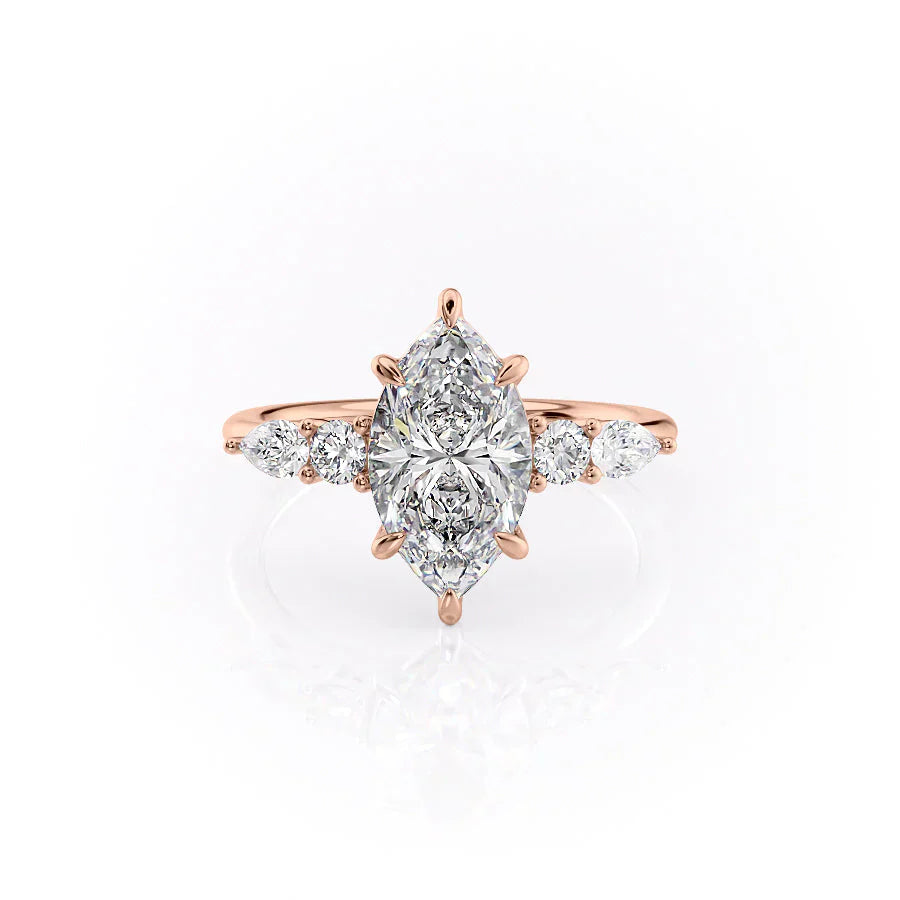 The Abigail Set  With A 4.5 Carat Marquise 14K Rose Gold Moissanite