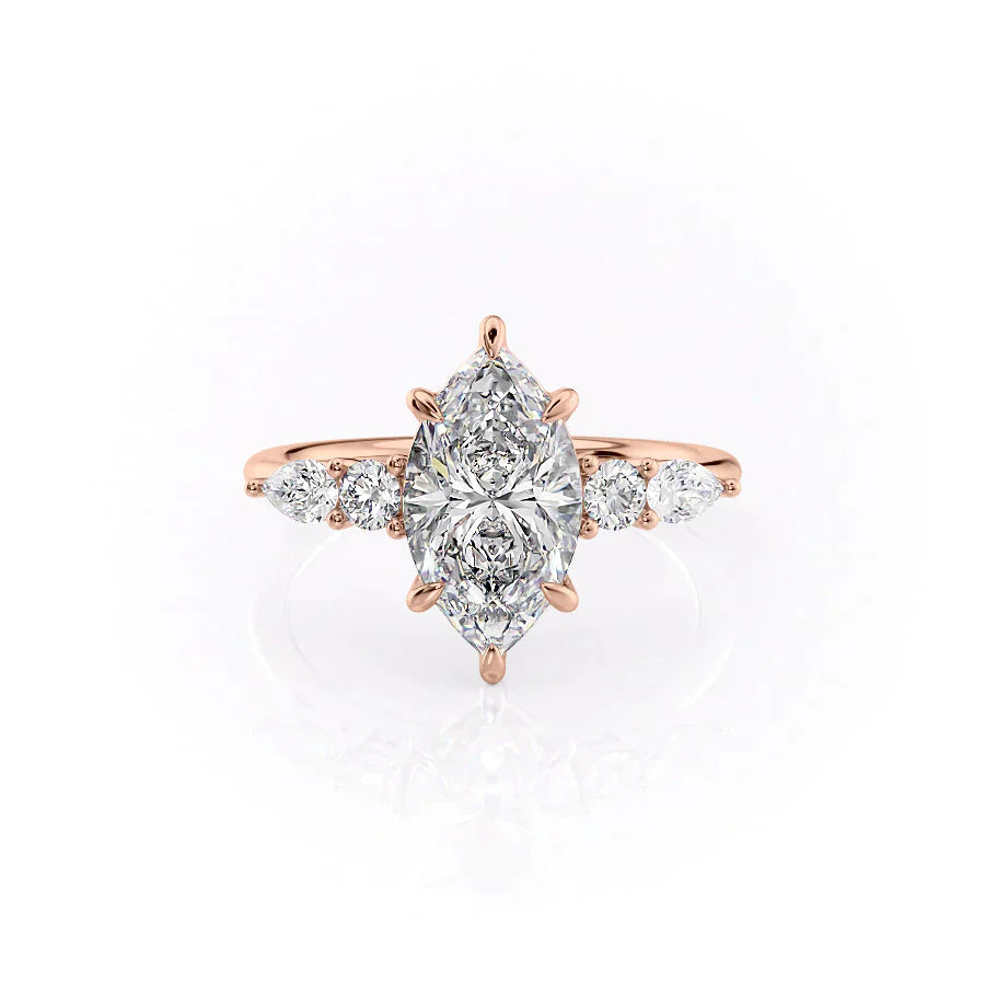 The Abigail Set With A 1.5 Carat Marquise 14K Rose Gold Lab Diamond