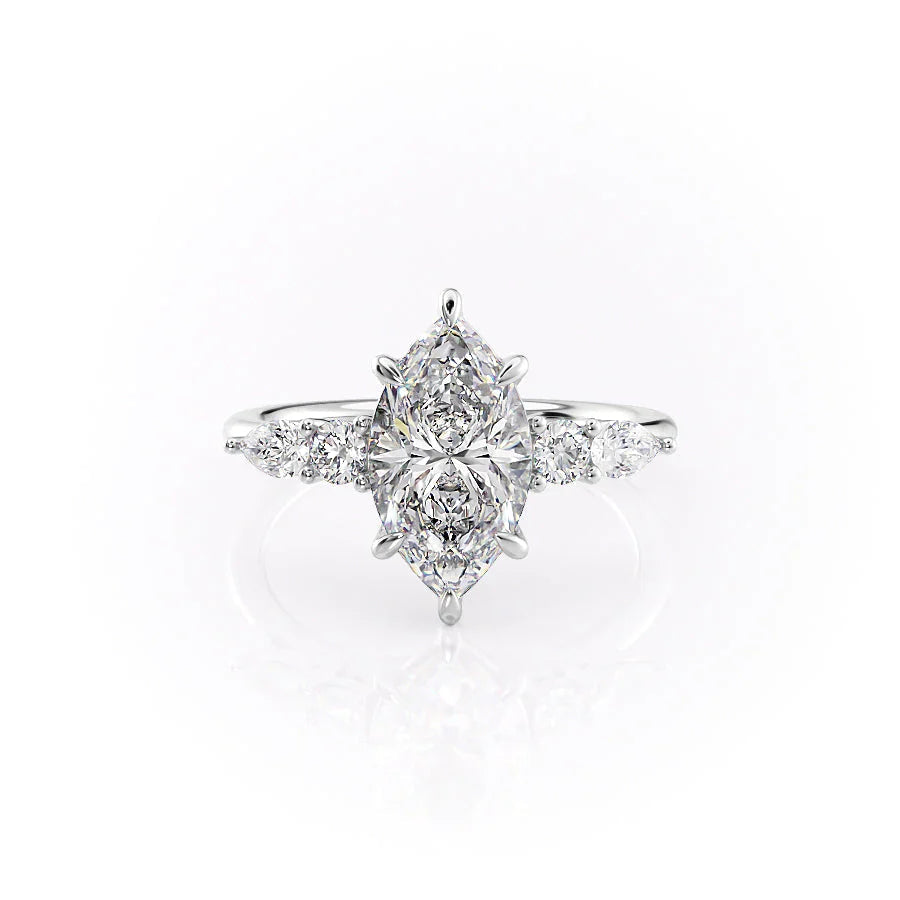 The Abigail Set  With A 1 Carat Marquise 18K White Gold Moissanite