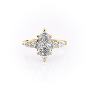 The Abigail Set  With A 3 Carat Marquise 18K Yellow Gold Moissanite