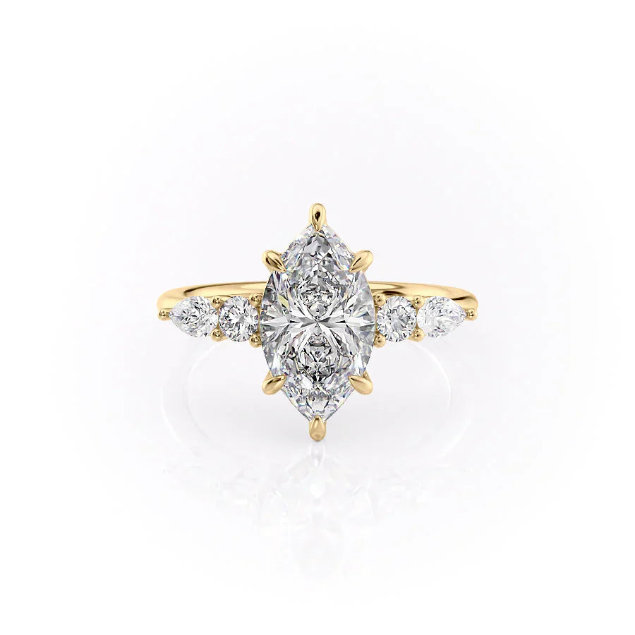 The Abigail Set  With A 3.5 Carat Marquise 18K Yellow Gold Moissanite