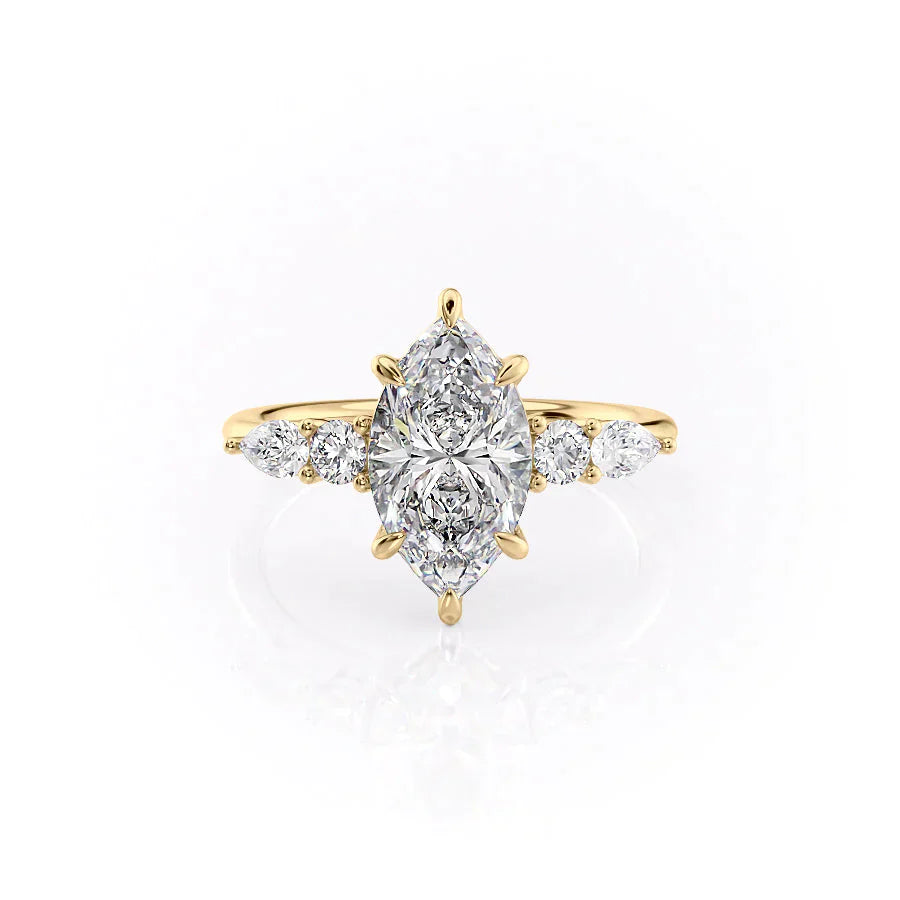 The Abigail Set With A 1 Carat Marquise 14K Yellow Gold Lab Diamond