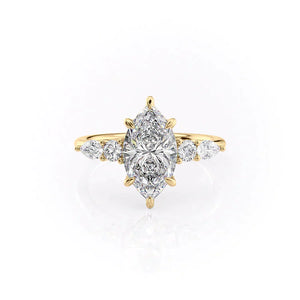 The Abigail Set With A 2 Carat Marquise 14K Yellow Gold Lab Diamond