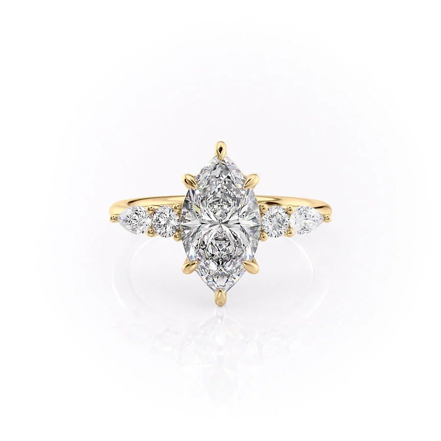 The Abigail Set  With A 3 Carat Marquise 18K Yellow Gold Moissanite