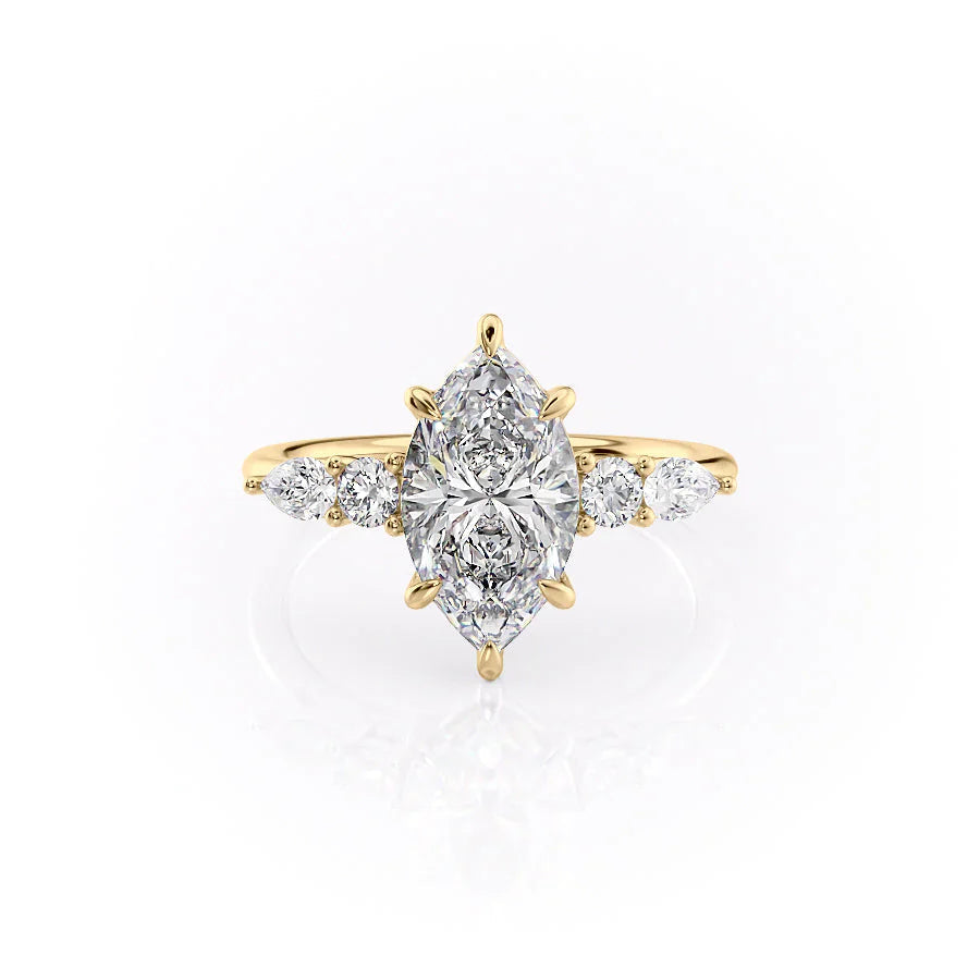 The Abigail Set  With A 1 Carat Marquise 18K Yellow Gold Moissanite