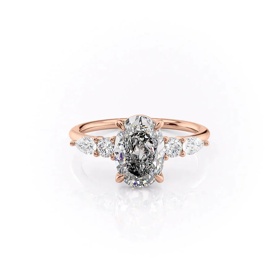 The Abigail Set  With A 3 Carat Oval 14K Rose Gold Moissanite