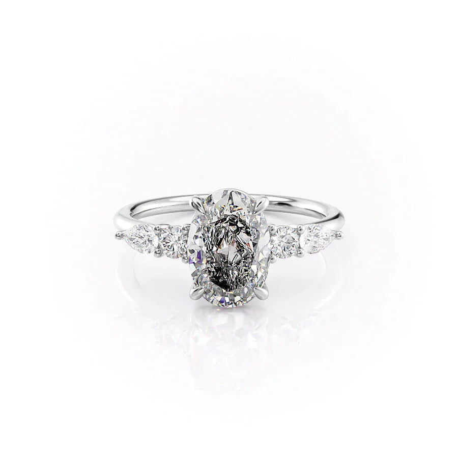 The Abigail Set  With A 1.5 Carat Oval 18K White Gold Moissanite