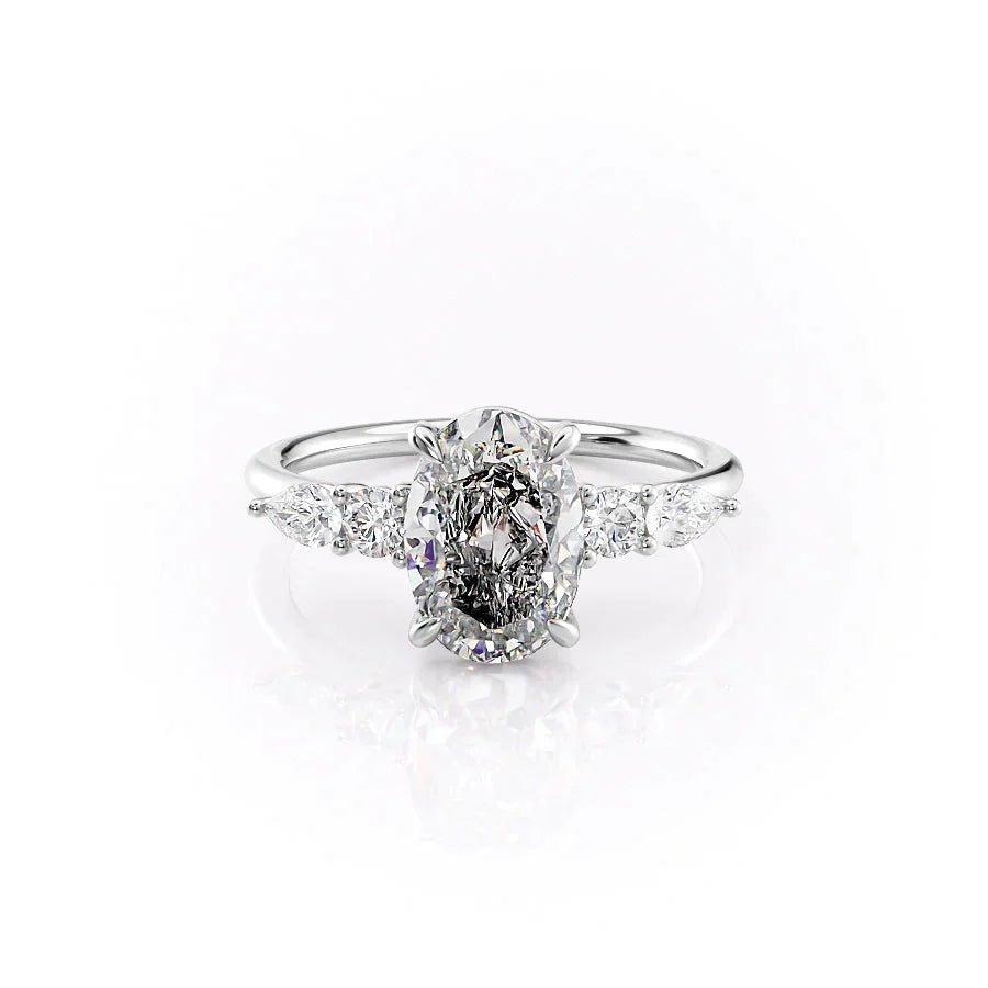 The Abigail Set  With A 3 Carat Oval 18K White Gold Moissanite