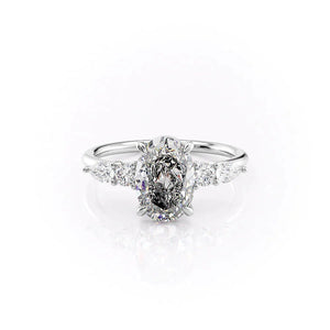 The Abigail Set  With A 1 Carat Oval 18K White Gold Moissanite