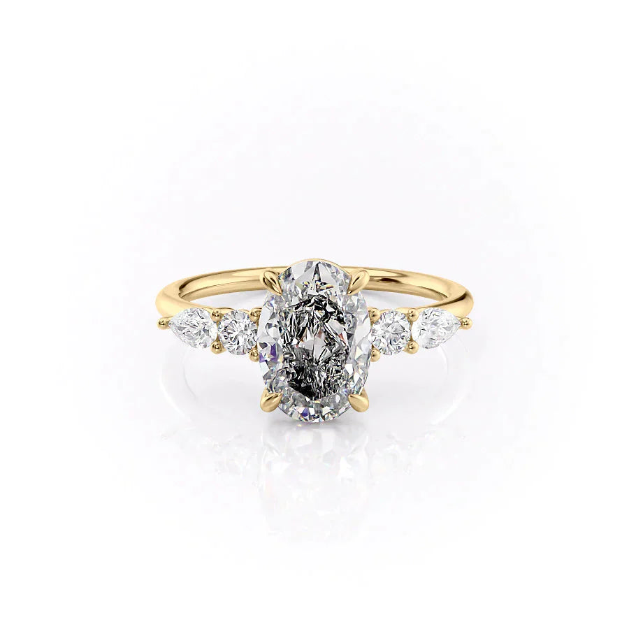 The Abigail Set  With A 2.5 Carat Oval 14K Yellow Gold Moissanite