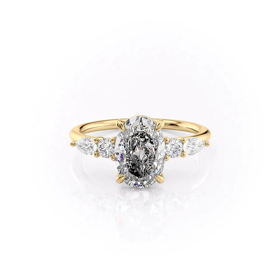 The Abigail Set  With A 1 Carat Oval 14K Yellow Gold Moissanite