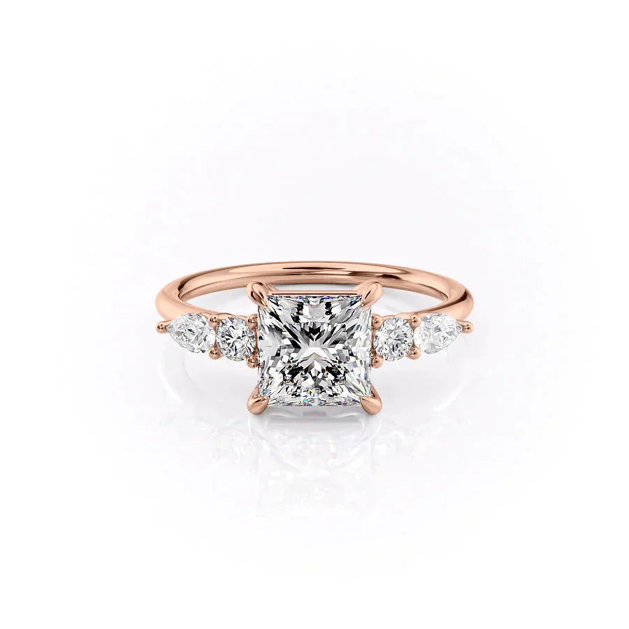 The Abigail Set  With A 3 Carat Princess 14K Rose Gold Moissanite