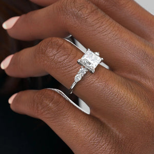The Abigail Set  With A 1 Carat Princess 18K White Gold Moissanite