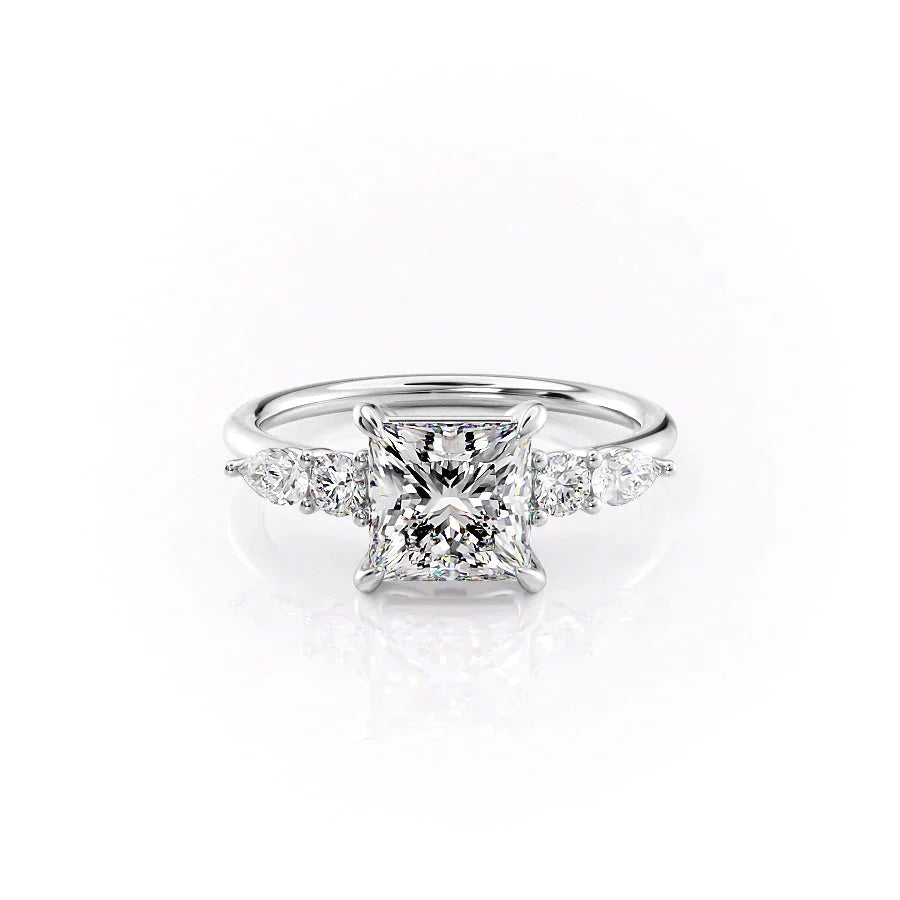 The Abigail Set  With A 5 Carat Princess 18K White Gold Moissanite