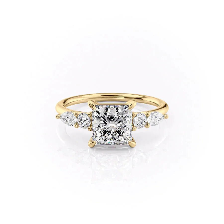 The Abigail Set  With A 2 Carat Princess 14K Yellow Gold Moissanite