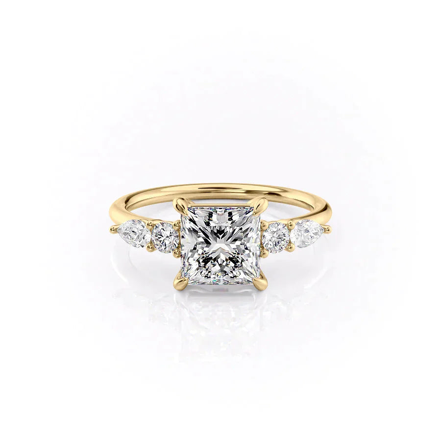 The Abigail Set  With A 2 Carat Princess 18K Yellow Gold Moissanite