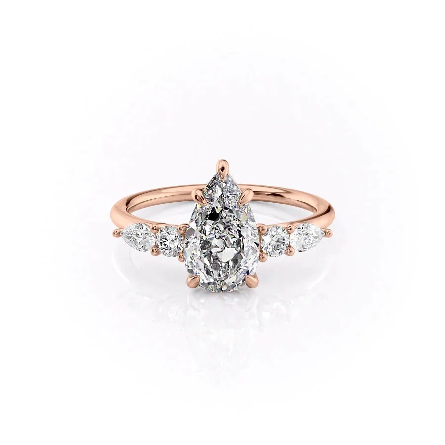 The Abigail Set  With A 2.5 Carat Pear 14K Rose Gold Moissanite