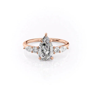 The Abigail Set  With A 4 Carat Pear 14K Rose Gold Moissanite