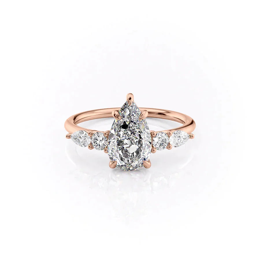 The Abigail Set  With A 4.5 Carat Pear 14K Rose Gold Moissanite