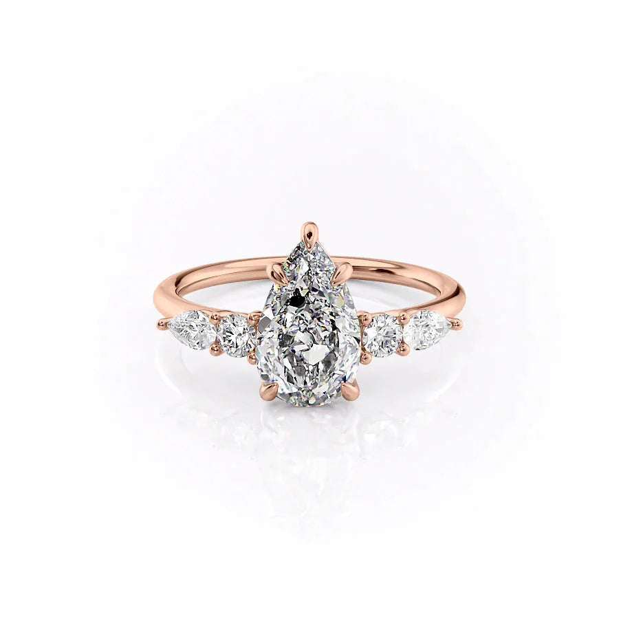 The Abigail Set  With A 1 Carat Pear 14K Rose Gold Moissanite