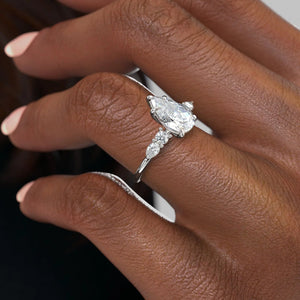 The Abigail Set  With A 1 Carat Pear 18K White Gold Moissanite