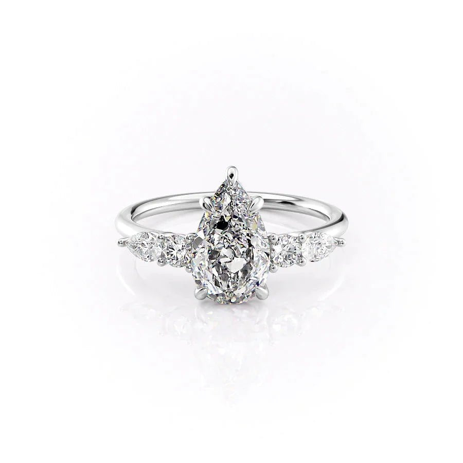 The Abigail Set  With A 3 Carat Pear 18K White Gold Moissanite
