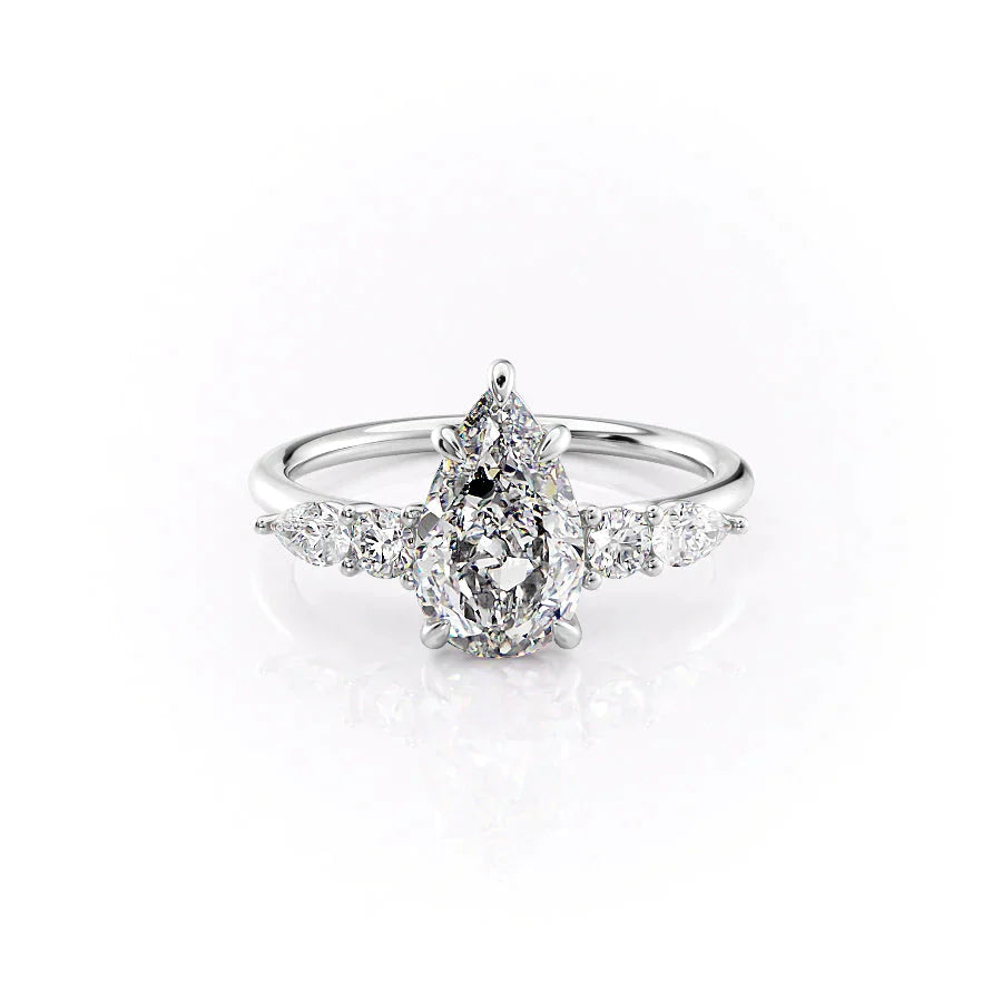 The Abigail Set With A 1 Carat Pear 18K White Gold Lab Diamond