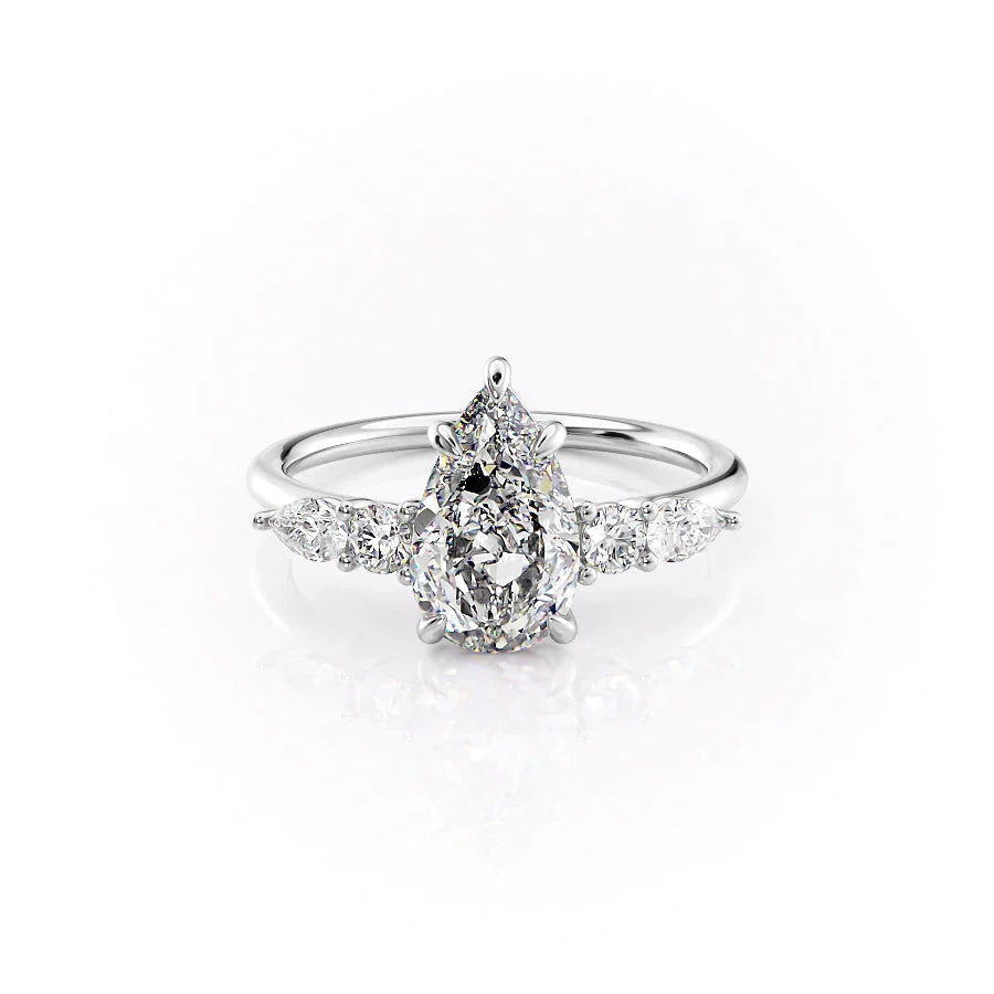 The Abigail Set  With A 1 Carat Pear 14K White Gold Moissanite