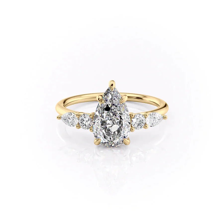 The Abigail Set  With A 3 Carat Pear 18K Yellow Gold Moissanite