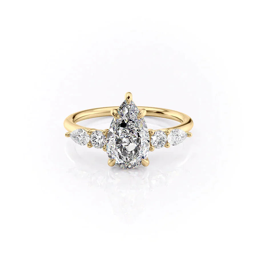The Abigail Set  With A 2 Carat Pear 18K Yellow Gold Moissanite