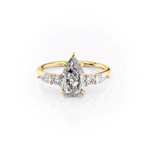 The Abigail Set With A 2 Carat Pear 14K Yellow Gold Lab Diamond