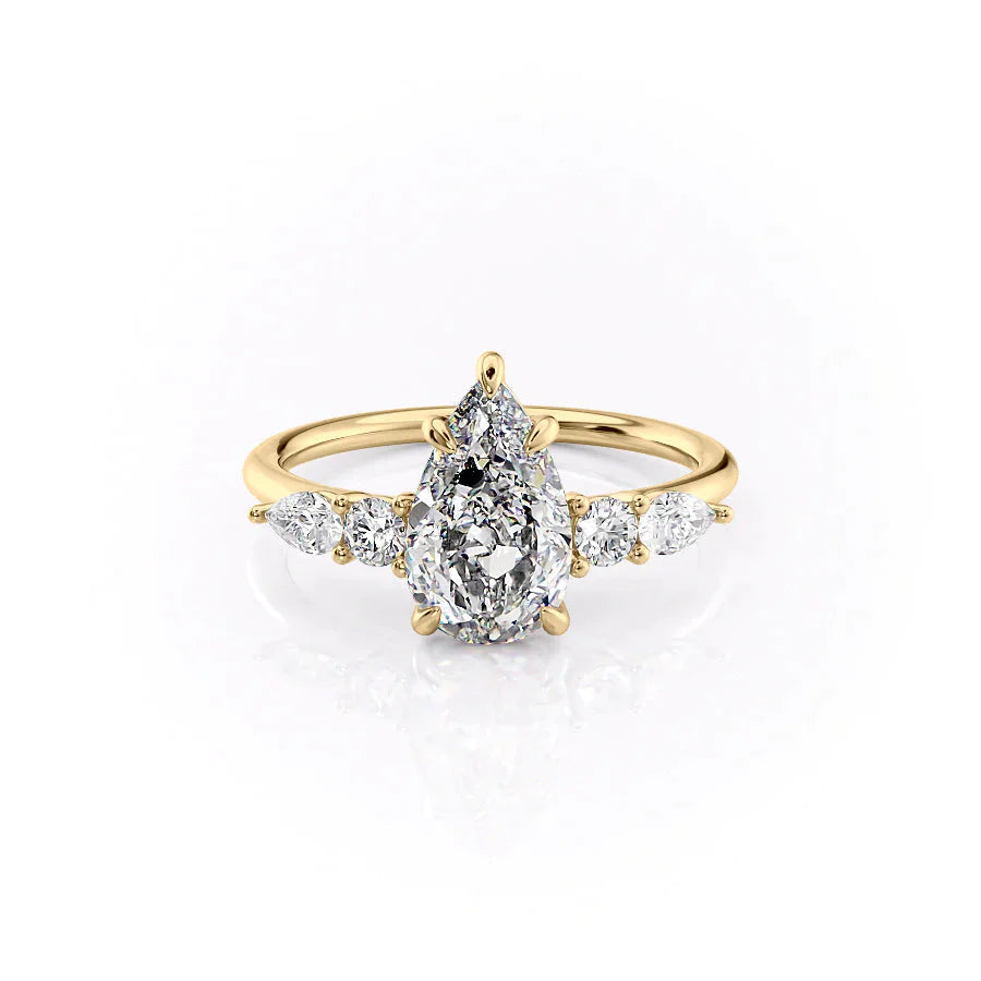 The Abigail Set  With A 1 Carat Pear 18K Yellow Gold Moissanite
