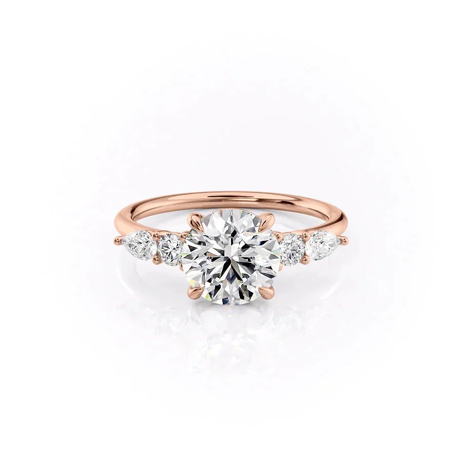 The Abigail Set  With A 4 Carat Round 14K Rose Gold Moissanite