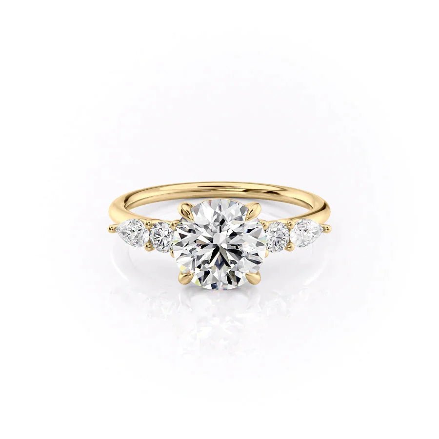 The Abigail Set  With A 3 Carat Round 14K Yellow Gold Moissanite