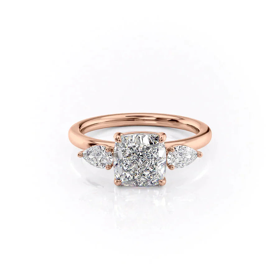 The Lauren Set With A 3 Carat Cushion 14K Rose Gold Lab Diamond