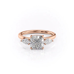 The Lauren Set With A 1 Carat Cushion 14K Rose Gold Lab Diamond