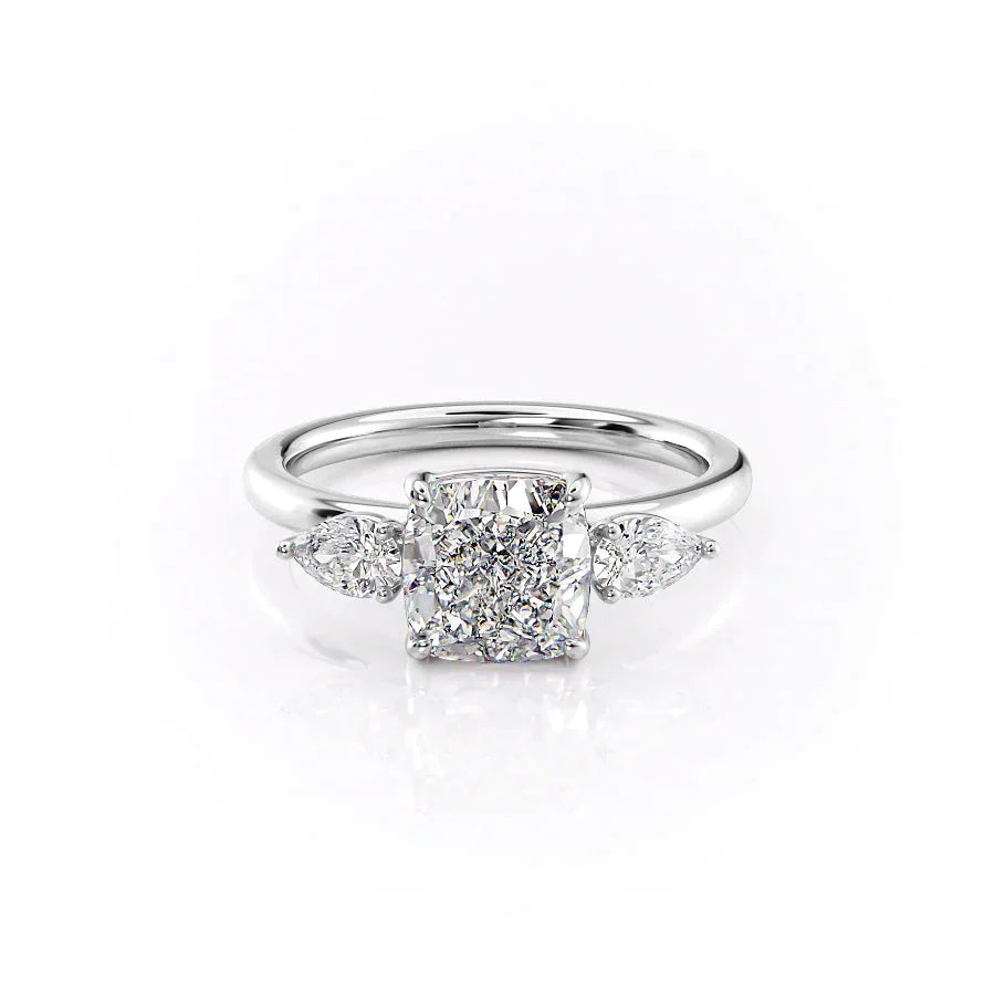 The Lauren Set  With A 3 Carat Cushion 14K White Gold Moissanite