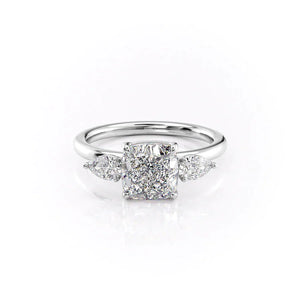 The Lauren Set  With A 3 Carat Cushion 14K White Gold Moissanite