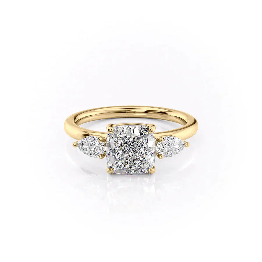 The Lauren Set  With A 3 Carat Cushion 18K Yellow Gold Moissanite