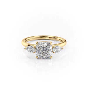 The Lauren Set  With A 3 Carat Cushion 18K Yellow Gold Moissanite
