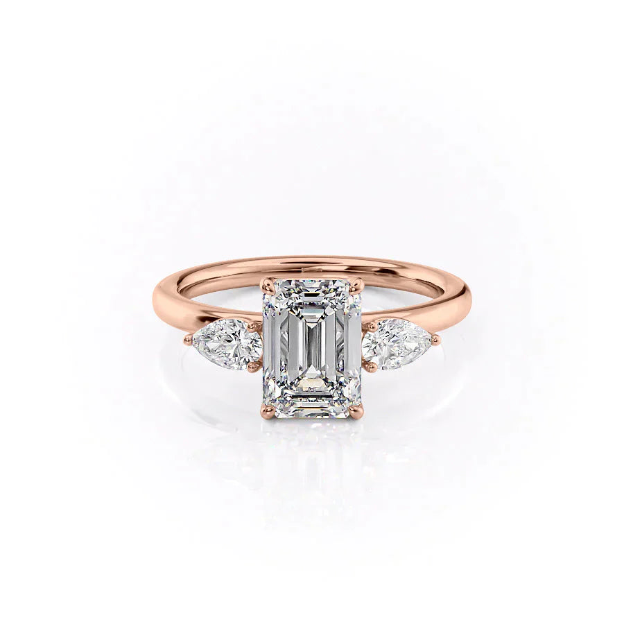 The Lauren Set  With A 2 Carat Emerald 14K Rose Gold Moissanite