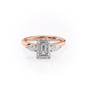 The Lauren Set  With A 2 Carat Emerald 14K Rose Gold Moissanite