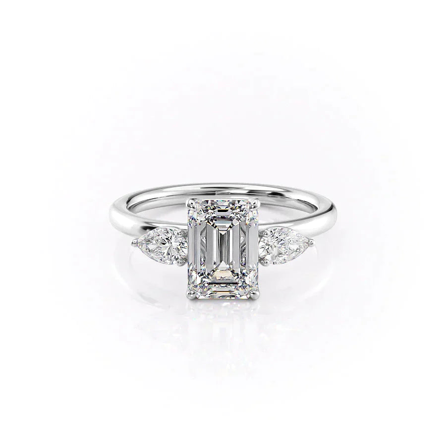 The Lauren Set  With A 1 Carat Emerald 14K White Gold Moissanite