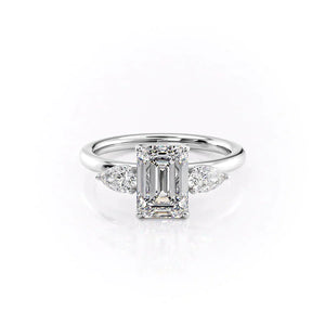 The Lauren Set  With A 1 Carat Emerald 14K White Gold Moissanite