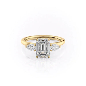 The Lauren Set  With A 3.5 Carat Emerald 14K Yellow Gold Moissanite